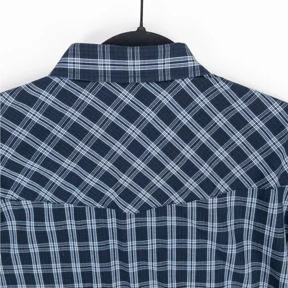 Plains Western Shirt Men's Large Long Sleeve Pearl Snaps Plaid Blue White - Picture 10 of 11